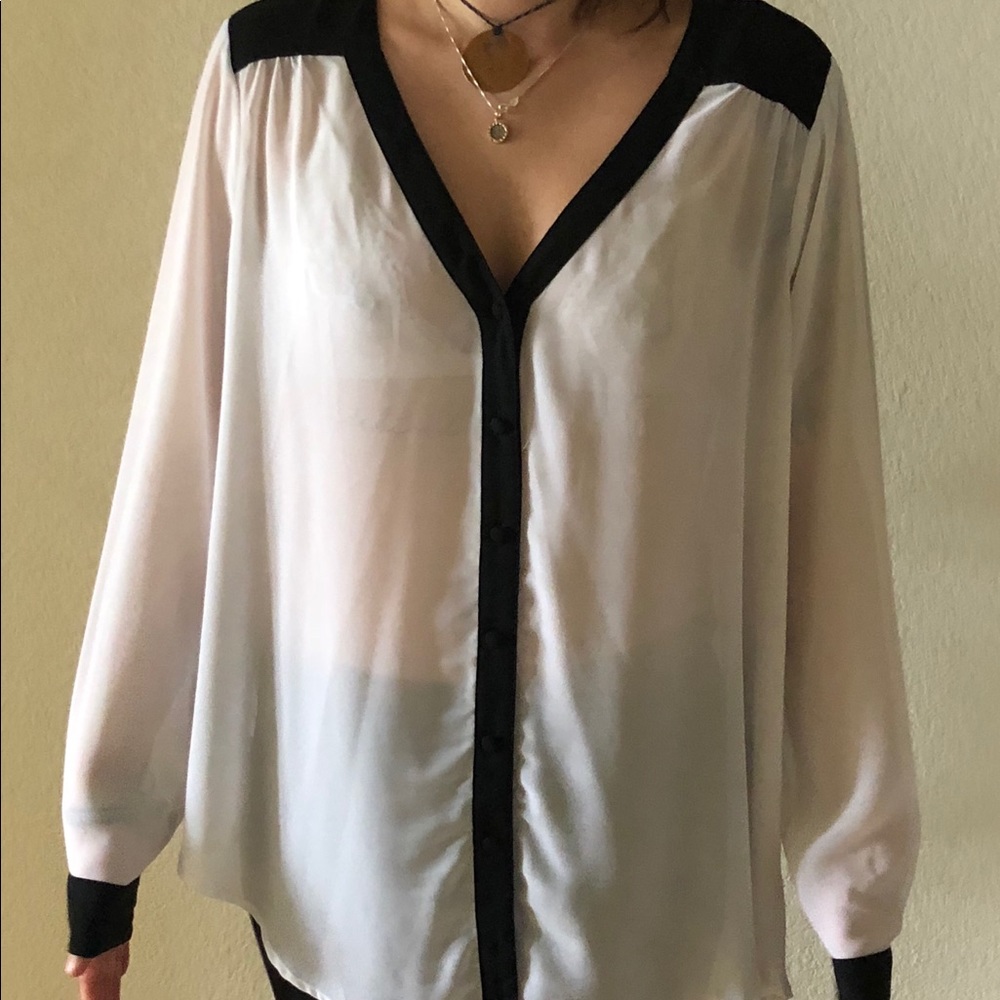 Sheer white long sleeve shirt